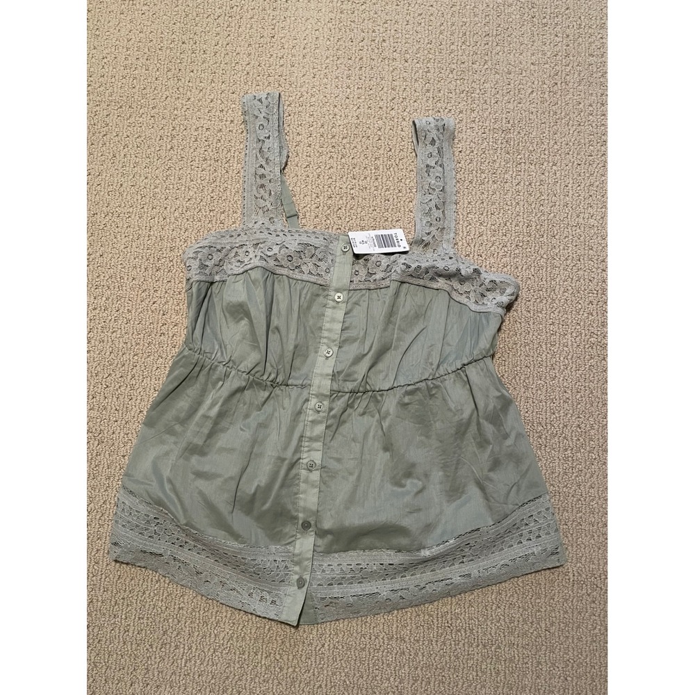 Torrid Cotton Button Front Lace Inset Cami Wrought Iron Green Size 00 M/L 10‎